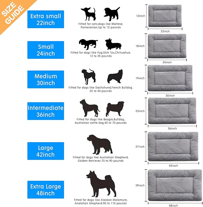Dog Beds Crate Pad for Medium/Large Dogs Fit Dog Crates,Washable & Anti-Slip Kennel Pad for Dogs Cozy Sleeping Mat,Gray 42inch