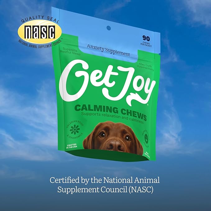 Get Joy Calming Chews Anxiety Supplement for Dogs, Vet Recommended Soft Daily Relaxation & Stress Relief Support with Valerian Root & Chamomile, Made in USA - 90 Count