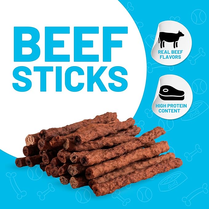 Sitka Farms Beef Sticks - Crunchy Premium Munchy Sticks for Dogs - 50 Count - All Natural Beef Flavor Chews - for All Breeds