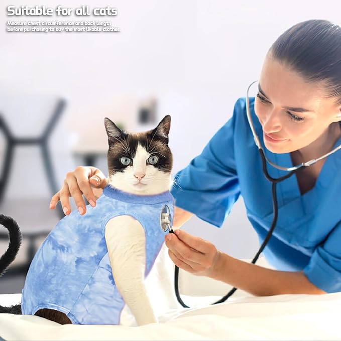 Cat Surgery Recovery Suit for Male and Female Cats, Anti-Licking Onesie After Spay & Neuter Surgery, E-Collar Alternative Tie Dye Outfit, Wound Protective Shirt