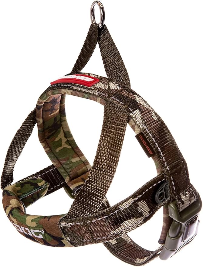 EzyDog Quick Fit Dog Harness – No Pull Harness for Training, Everyday Walking, and Easy Control - Adjustable Fit, Reflective, and Padded (XX-Small, Green Camo)