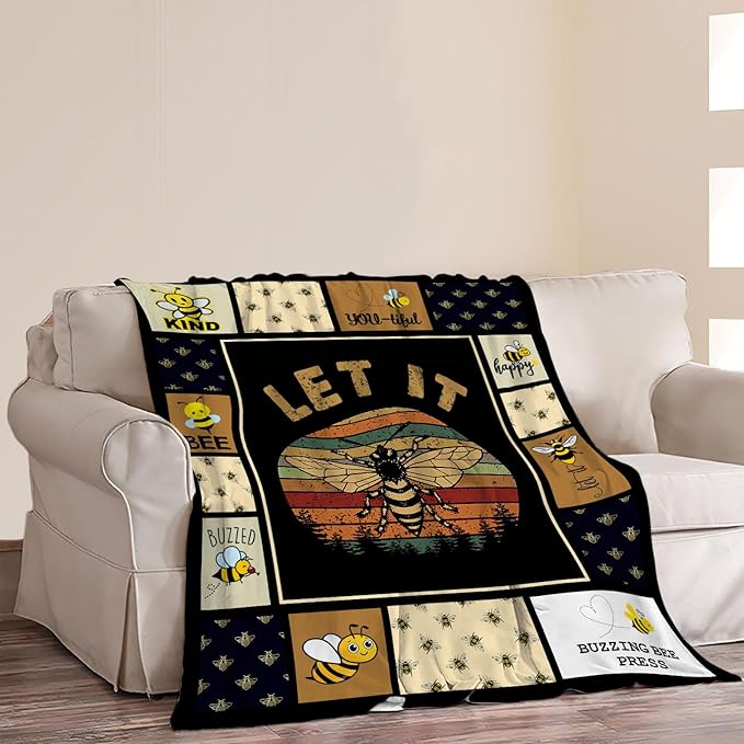 Bee Decor Honey Bees Cozy Fleece Flannel Blanket Soft Warm Plush Lightweight Gifts for Boys Girls Kids Teens Women Men - Couch Sofa Bed 50"X60"