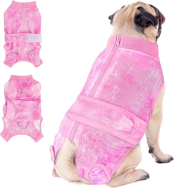 SlowTon Dog Surgery Recovery Suit - Zipper On Dog Onesies After Surgery for Female Male Dogs, Abdominal Wounds Bandages Cone/E-Collar Alternative Dogs Body Suit Anti-Licking (Pink,XS)