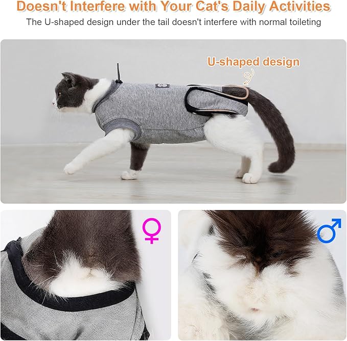 DogLemi Cat Surgery Recovery Suit Male Female Universal Breathable Pure Cotton Cat Onesie After Spay Neuter Soft Kitten Cloth Wear for Surgical Abdominal Wound Skin Diseases Cone Alternative (XXS)