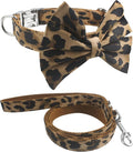 YOY Soft Comfortable Adjustable Leopard Print Pet Collar with Bowtie, Cute Cat Collar and Leash Set for Small Dogs Cats Kitten, Puppy Kitty Grooming Doggy Accessories, Length 8"-13"