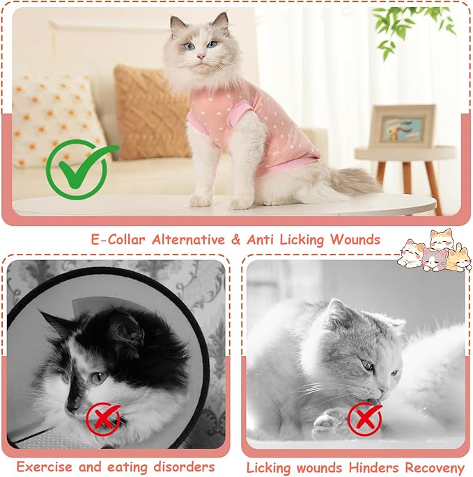 FEimaX Cat Surgery Recovery Suit Cat Onesie for Cats After Surgery Spay Surgical Cone of Shame Alternative Surgical Spay Suit for Female Cat, Post-Surgery or Skin Diseases Protection