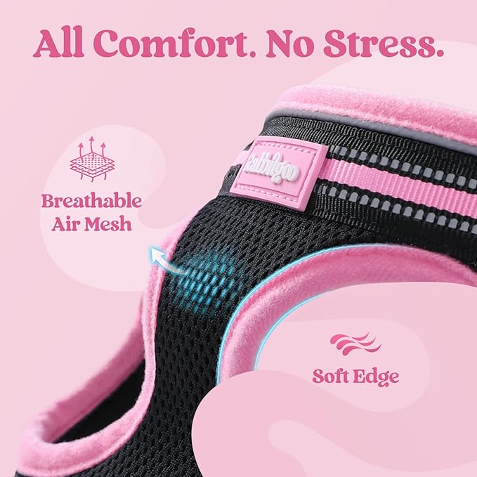rabbitgoo Cat Harness and Leash Set for Walking Escape Proof, Adjustable Soft Kittens Vest with Reflective Strip for Cats, Comfortable Outdoor Vest, Black & Pink, L