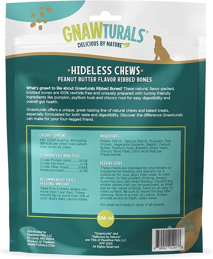Rawhide Free Dog Chews | Ribbed Bones | for Medium - Large Dogs | Pumpkin, Psyllium Husk and Chicory Root for Easy Digestion and Overall Gut Health (5 Bones, Peanut Butter)