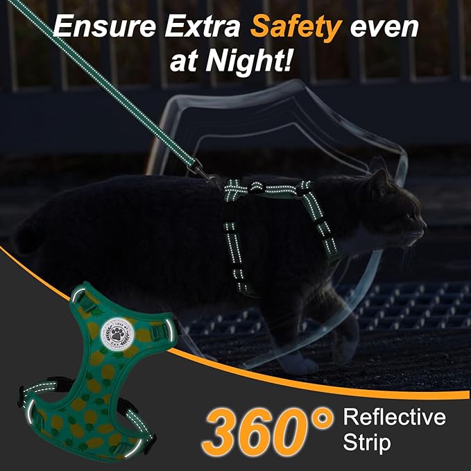 BEAUTYZOO Cat Harness and Leash Set Escape Proof, Medium Cat Vest Harness for Walking, Adjustable Step in Kitten Harnesses for Travel, Soft Lightweight Outdoor Cute Kitten Harnesses, Pineapple M