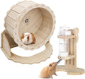 2 PCS Wooden Silent Hamster Wheel and Hamster Water Bottle Set, 8.6" Guinea Pig Wheel with Adjustable Water Dispenser Stand for Gerbil, Syrian & Dwarf, Chinchilla and More Small Animal