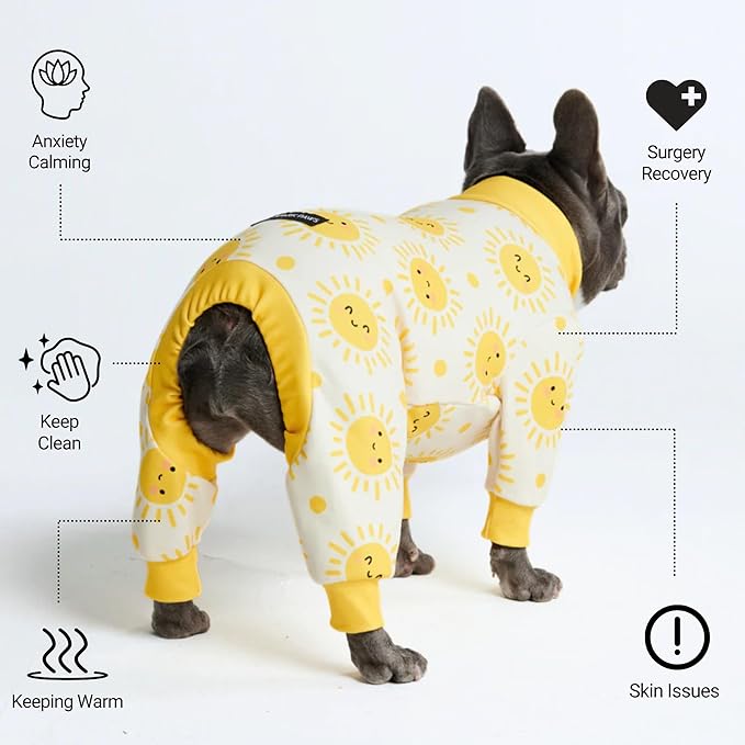 Spark Paws Dog Pajama, Dog Recovery Suit Male, Onesie, Ultra-Soft and 4-Way Stretch, for Small Medium and Large Breeds - Sunshine - L