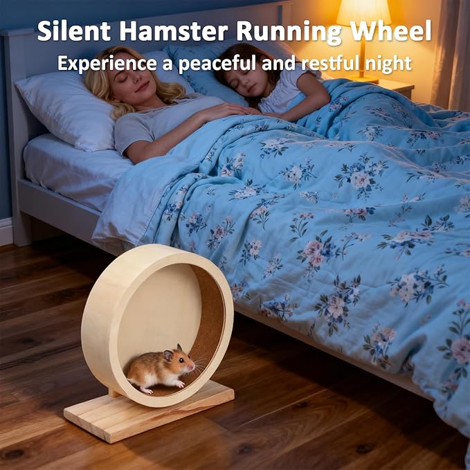 Wooden Hamster Wheels 7.7 Inch Silent Exercise Running Wheel Prevents Boredom Depression for Hamster Gerbil Mice Chinchillas Guinea Pigs (M)