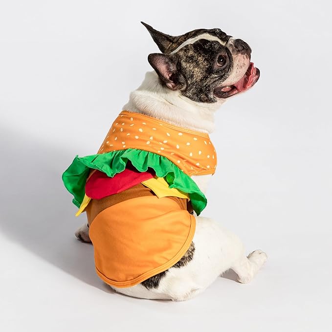 Fitwarm Halloween Dog Hamburger Costume, Funny Clothes for Small Dogs Boy Girl, Pet Fast Food Outfit, Orange, XXL