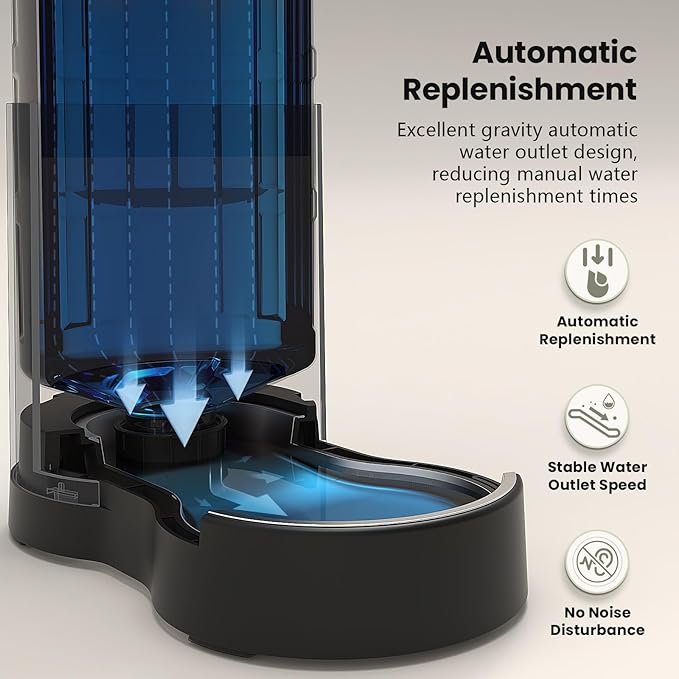 CZPET Dog Water Bowl Dispenser 9.5L, Wider Mouth & Upgraded Brush, Easy Cleaning Automatic Cat Gravity Refilling Waterer with Removable Stainless Steel Bowl, Large Drinking Area for Multi-Pet (Black)