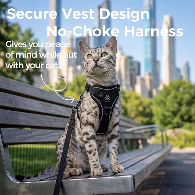 Cat Harness and Leash Set Escape Proof Tactical Small Kitten Harness Emotional Support Cat Vest, Black, S
