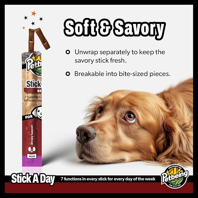 Stick a Day for Dogs | Specially Formulated 7-in-1 Functions Daily Real Meat Supplement for Dogs | Dog Chew Stick & Pet Vitamins Supplements Combination (7-Pack x 4, Beef)
