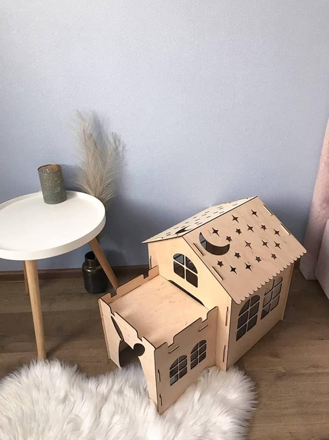 Bunny house with ladder, guinea pig house, rabbit furniture, bunny decoration, rabbit supplies, chinchilla house, pet bed, chinchilla (22.4x13.8x16.9 inch)