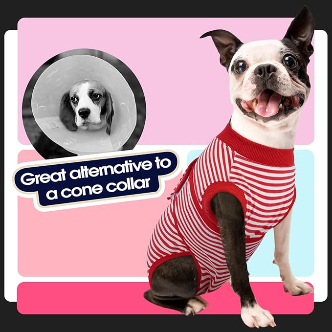 FUAMEY Dog Recovery Suit Male,Dogs Surgery Neuter Suits Puppy Spay Shirts for Female Protect Dog's Skin Anti Licking Abdominal Wounds Doggie Onesie Pet Bodysuit Alternative to Cone Red Stripes XL