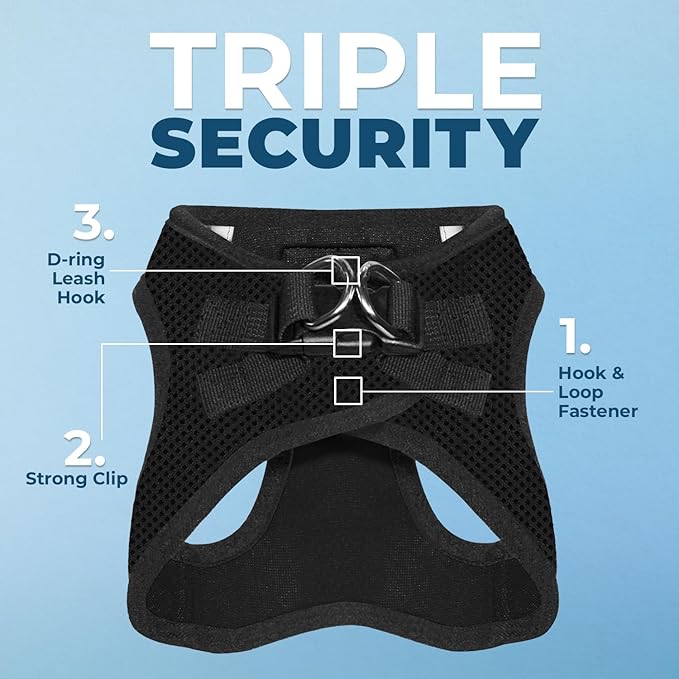 Best Pet Supplies Voyager Step-in Air Harness - All Weather Mesh, Reflective, No Pull Harness for Dogs, Cats - Secure with Hook & Loop Fastener, Buckle, Double D-Rings - Black, XXXS