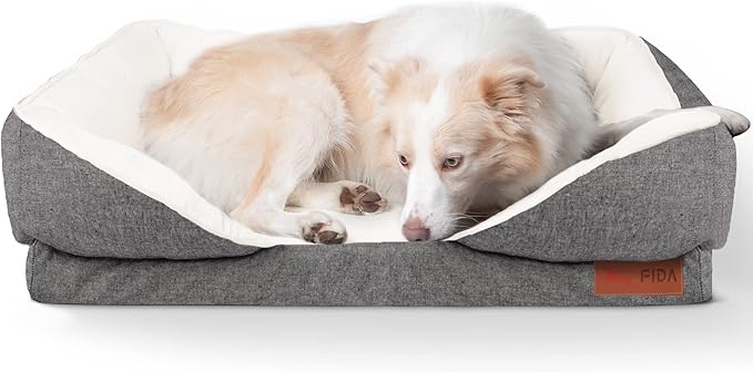 Fida Orthopedic Dog Bed with Memory Foam Base - Dog Lounge Sofa with Removable Washable Cover, Pets Couch Beds for Small/Medium/Large Dogs & Cats (L-35"x26", Black)