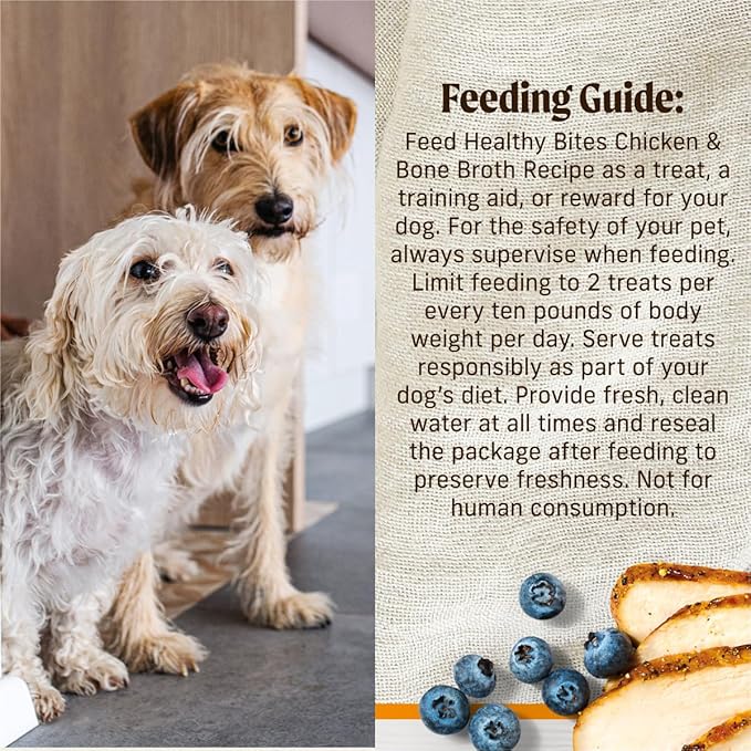 Healthy Bites Grain Free Dog Treats, Soft Treats with Bone Broth for Dogs, Chicken and Bone Broth Recipe - 6 oz. Pouch