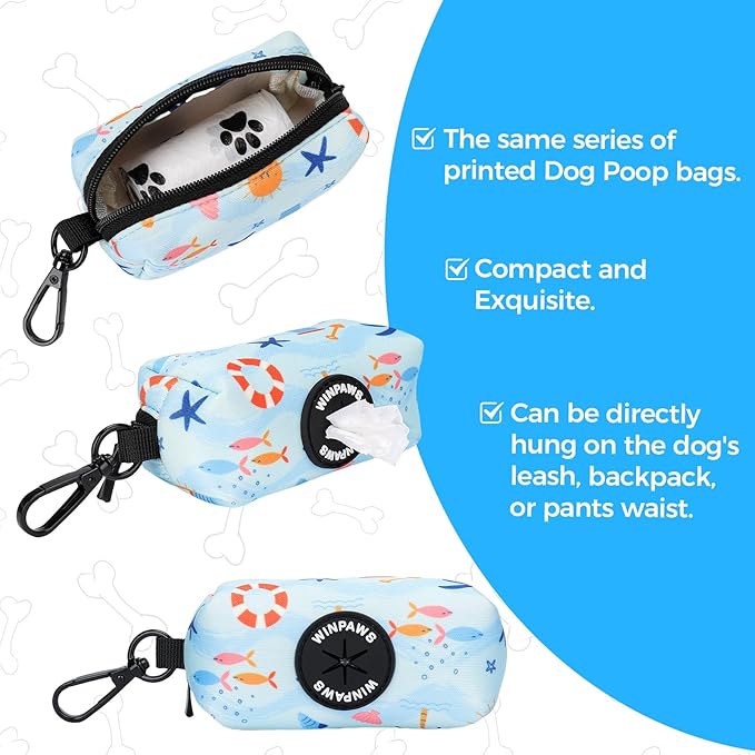 Dog Harness and Lead, Bow Tie Collar Set with Dog Poop Bag Holder and Bandanas, Escape Proof Adjustable Puppy Cat Vest with Soft Mesh Padded, Pet Supplies for Small Medium Dogs Kitten(Blue Beach, S)