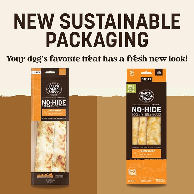 Earth Animal No Hide Strips - Natural Rawhide Free Dog Chew Strips, Chicken - 10 Count Value Pack