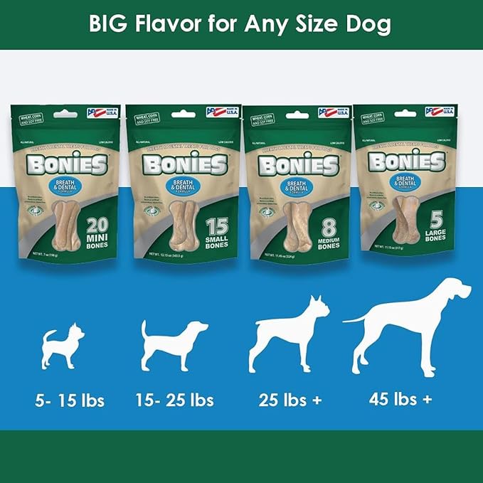 Bonies Natural Breath and Dental Formula Large-Sized Single Bone - All-Natural Ingredients, Fresh Breath, Cleans Teeth, Low Calories, Chicken Flavor, [Large Dog], 1 Bone