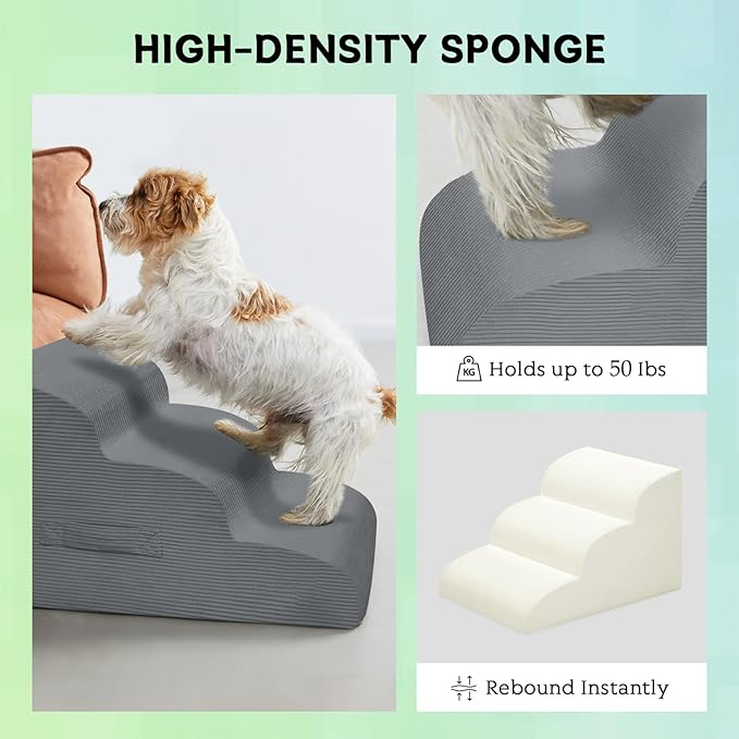 Mesa Lemon Dog Stairs & Steps for High Beds, 2 Steps High Density Foam Waterproof Dog Ramp for Small Dogs and Cats, Pet Stairs with Removable Washable Cover for Bed, Couch, Sofa and Car (H: 11.8")