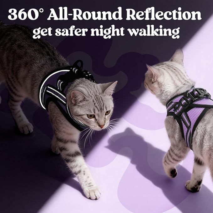 rabbitgoo Cat Harness and Leash Set for Walking Escape Proof, Adjustable Soft Kittens Vest with Reflective Strip for Cats, Comfortable Outdoor Vest, Light Purple, XL