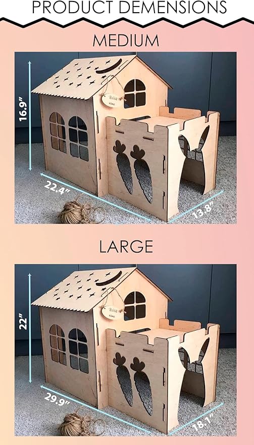 Bunny house with ladder, guinea pig house, rabbit furniture, bunny decoration, rabbit supplies, chinchilla house, pet bed, chinchilla (29.9x18.1x22 inch)