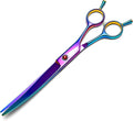7.3" Dog Grooming Scissor - Professional Down-curved Shear with Ergonomic Handle Stainless Steel Hair Shears for Dogs, Cats and Other Pets - Pet Hair Trimming Scissor(Curved, Iridescent)