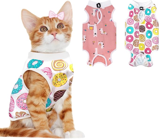 2 PCS Cat Recovery Suit Female Cat Onesie for Cats After Surgery Spay Abdominal Wounds, Kitten Surgery Recovery Suit Female Breathable E-Collar Alternative Kitten Onesie Anti Licking Medium
