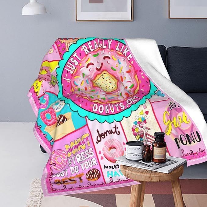 SweetFox Donut Blanket, Funny Cute Donut Decor Throw Blanket Gifts for Girls Boys Food Lovers Super Warm Soft Plush Fleece Lightweight Flannel Winter Bedding Blankets for Kids Adults Women 60"X50"