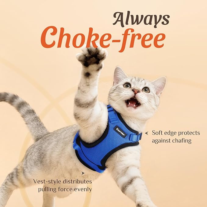 Dooradar Cat Harness and Leash Set, Escape Proof Safe Adjustable Kitten Vest Harnesses for Walking, Easy Control Soft Breathable Mesh Jacket with Reflective Strips for Cats, Blue, XXS