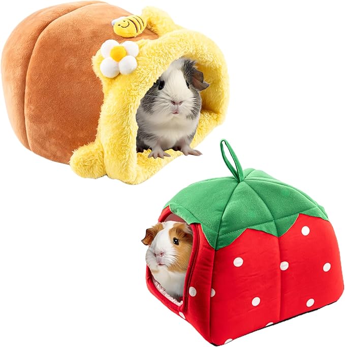 Avont 2 Pack Guinea Pig Bed House Hideout, Small Animal Hideaway Cage Accessories, Washable Sleeping Bed for Dwarf Rabbits Chinchillas Hamsters Hedgehogs Ferrets Bearded Dragons and Rats -Fruit