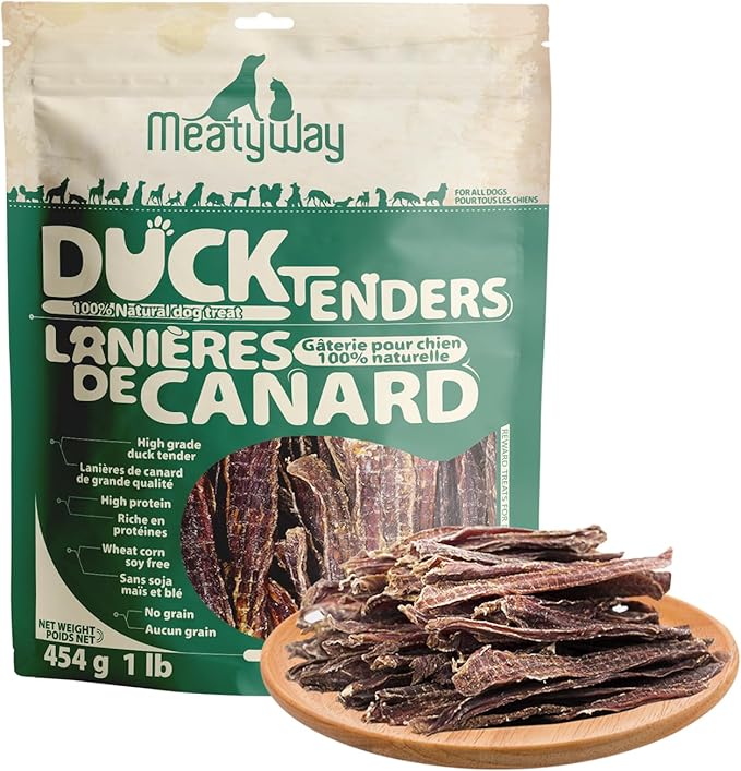 MeatyWay Duck Jerky Tenders Dog Treats, Duck Breast Tenders, High Protein, Low Fat, 100% Natural Grain Free Snacks, Easy to Digest Dog Training Treats, 454g/16 oz. Bag