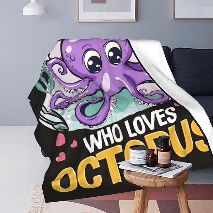 Just A Girl Who Love Octopus Blanket Ocean Octopus Decor Throw Blanket Gifts for Girls Boys Super Warm Soft Plush Fleece Flannel Blanket Winter Couch Bedding Blanket for Adults Kids Women Men 50"X40"