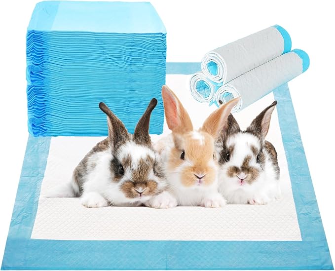 PINVNBY 100 Pieces Disposable Pee Pads for Rabbit,17.72"x12.99" Rabbits Toilet/Potty Training Pads Super Absorbent Puppy Cage Liners for Chinchillas Guinea Pigs Hamsters Cats Small Animals