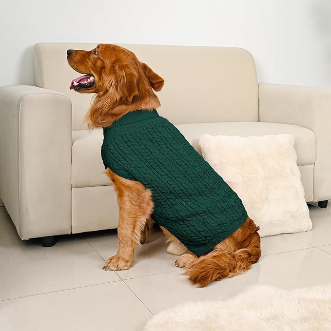 2 Pack Dog Sweaters for Large Dogs Winter Turtleneck Pullover Cable Knit Fleece Stretch Pitbull Labrador Golden Retriever Doberman Bulldog Boy Girl Pet Clothes (XL, Red & Green)