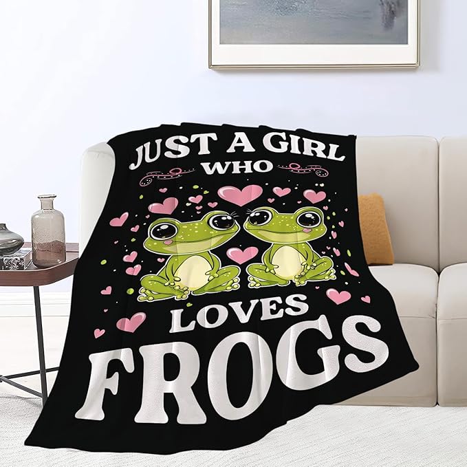 Frog Blanket Just A Girl Who Loves Frogs Cute Cartoon Frog Throw Blanket Gifts for Girls Boys Kids Women Men Adults Super Soft Cozy Plush Fluffy Fuzzy Fleece Blanket Home Decor 50''X60''