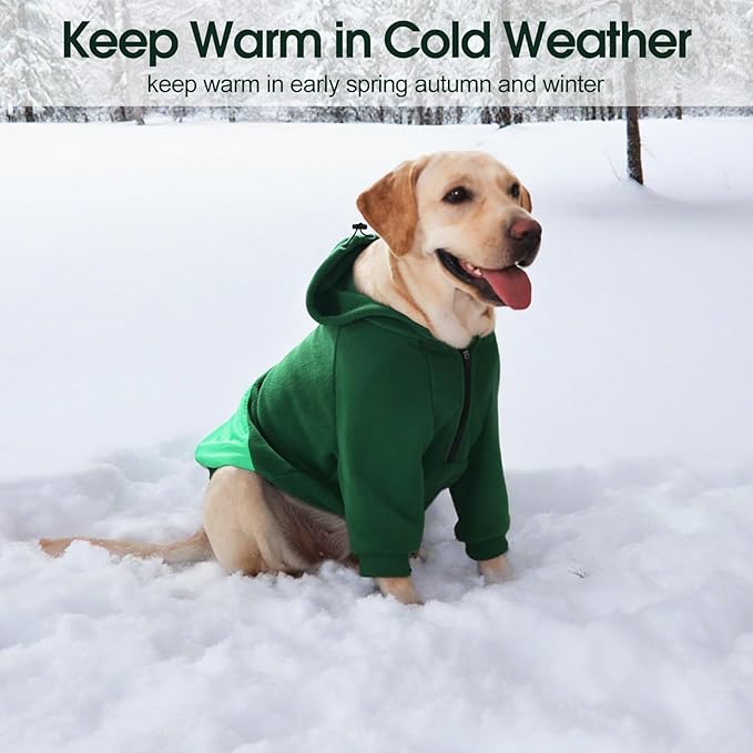 Nanaki Large Dog Hoodie with Pocket- Long Sleeves Fleece Sweater Adjustable Half-Zipperd Collar- Comfort Stretchy Dog Sweatshirt Hooded for Beagle, Warm Pullover Jacket Fall Winter Coat Green, L