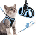 rabbitgoo Cat Harness and Leash Set for Walking Escape Proof, Adjustable Soft Kittens Vest with Reflective Strip for Cats, Comfortable Outdoor Vest, Black & Light Blue, S