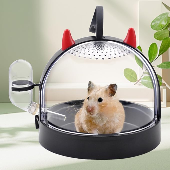 Portable Hamster Cage Travel Bag, High Permeability Hamster Travel Carrier with Water Bottle Small Pet Hamster Travel Carrier Cage for Hamster Gerbils Mice Guinea Pigs Sugar Glider(Black)