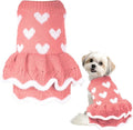 Dog Sweaters Heart Knitted Sweaters Dress Winter Coat Puppy Warm Holiday Clothes for Small Dogs Cats Christmas New Year Valentine's Day （Small, Pink）