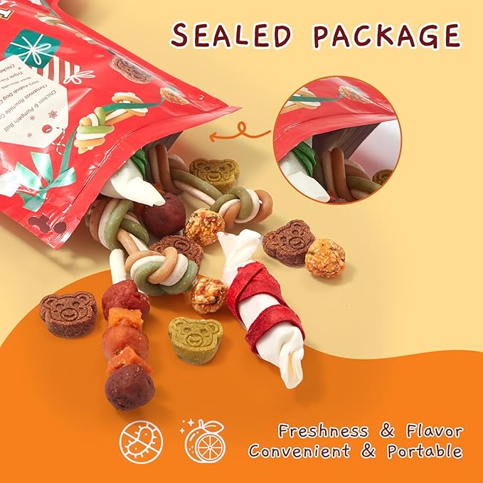 Jungle Calling Christmas Dog Treats, Holiday Chews Variety Pack 20+ Count, Holiday Stocking Xmas Treats for Dogs