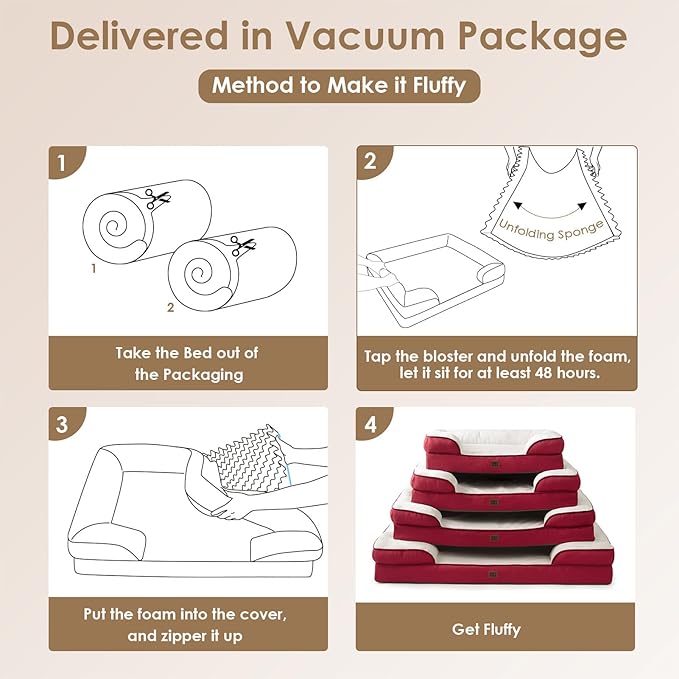 EHEYCIGA Orthopedic Dog Bed for Medium Dogs, Waterproof Memory Foam Medium Dog Beds with Sides, Non-Slip Bottom and Egg-Crate Foam Pet Couch Bed with Washable Removable Cover,Red