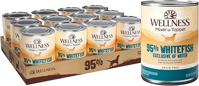 Wellness 95% Whitefish Natural Wet Grain Free Canned Dog Food, 13.2-Ounce Can (Pack of 12)