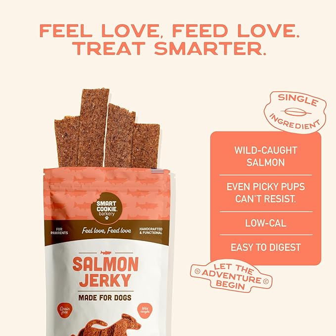 Smart Cookie Salmon Jerky Dog Treats - DHA & Omega Strips for Dogs & Puppies with Allergies, Sensitive Stomachs with Wild Caught Alaskan Salmon- Dehydrated, Grain Free, Made in USA - 3oz Bag Pack of 1