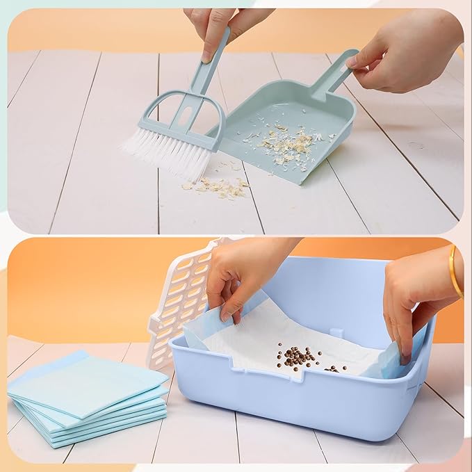 Rabbit Litter Box Trainer with Hay Feeder Hanging Bowls Water Dispenser for Cage Drawer Pan Litter Bedding Small Animal Pet Toilet Bunny Guinea Pigs Chinchilla Ferret Small Animals Blue